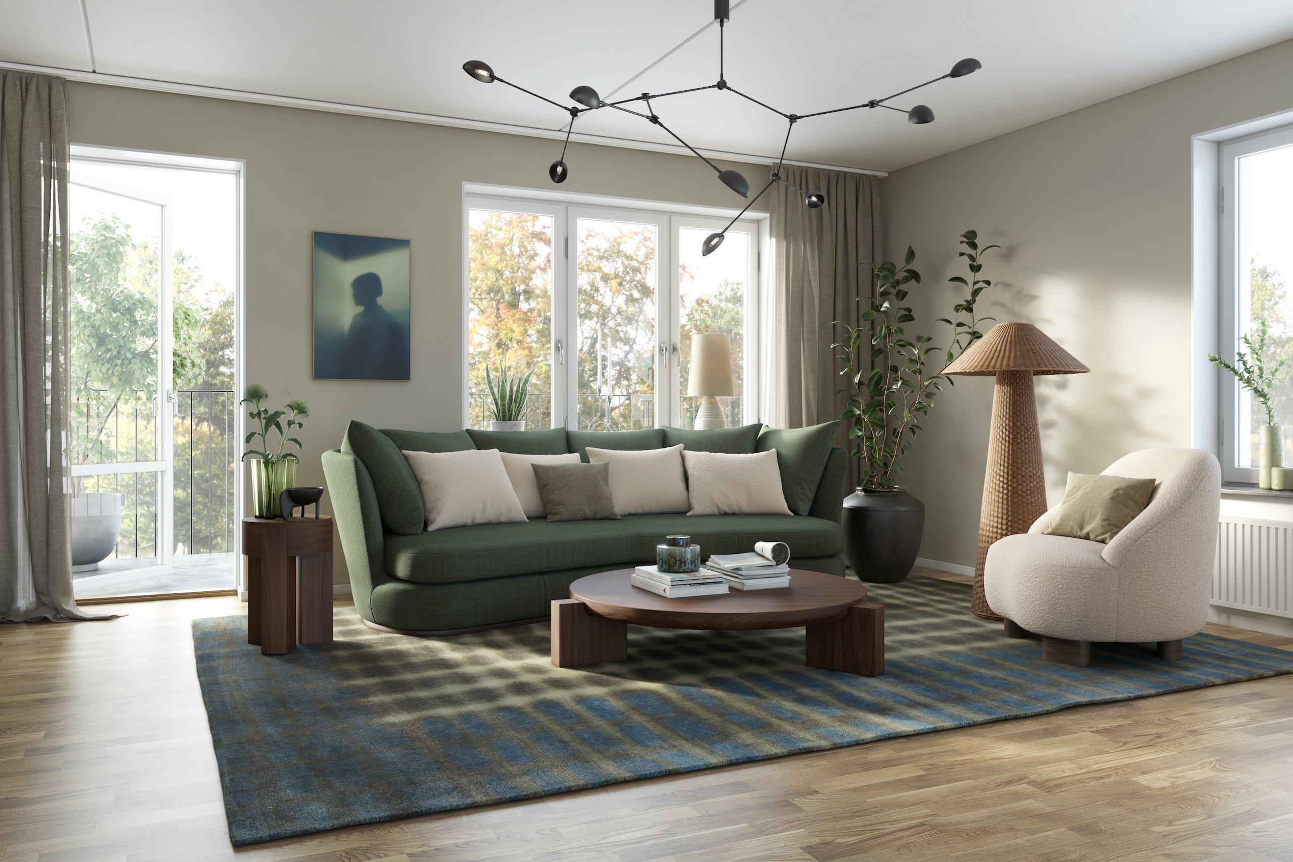 Inredningsstil för 2023, i ett JM vardagsrum